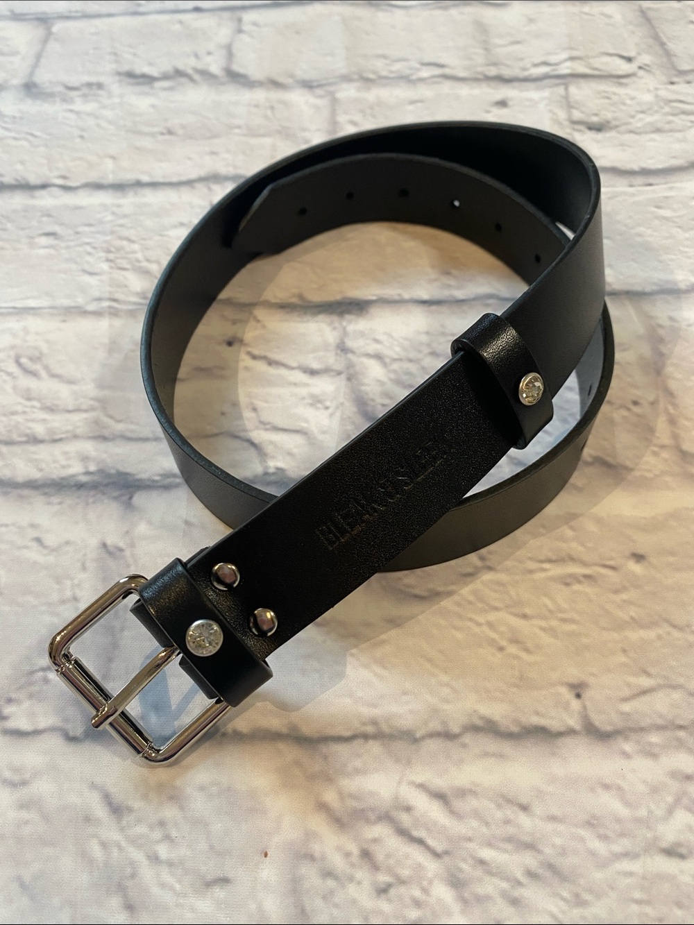Bleak & Sleek Black Leather Belt with Silver Buckle Size S